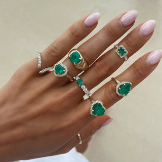 18k Premium Water Drop Colombian Emerald Queen Ring with Full Pavé Diamond Halo    by Logan Hollowell Jewelry