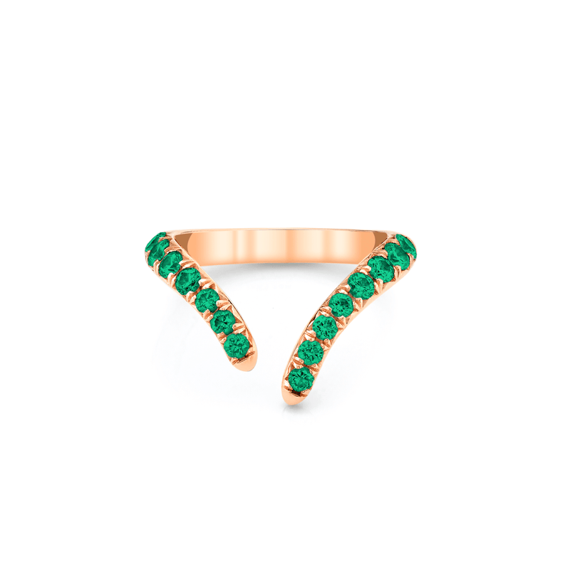 French Pavé Emerald Tusk Ring Rose Gold 3  by Logan Hollowell Jewelry