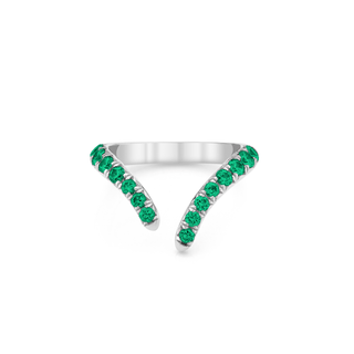 French Pavé Emerald Tusk Ring 4.5 White Gold  by Logan Hollowell Jewelry
