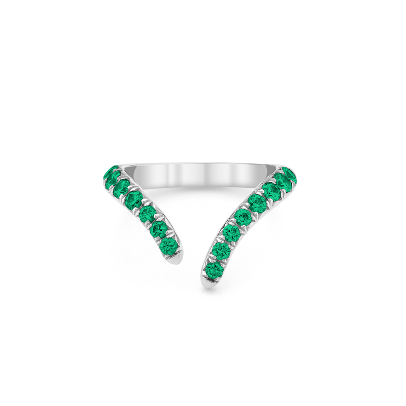 French Pavé Emerald Tusk Ring White Gold 3  by Logan Hollowell Jewelry