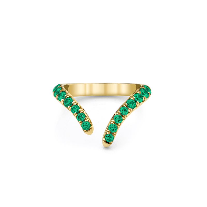 French Pavé Emerald Tusk Ring | Ready to Ship Yellow Gold 5.5 by Logan Hollowell Jewelry