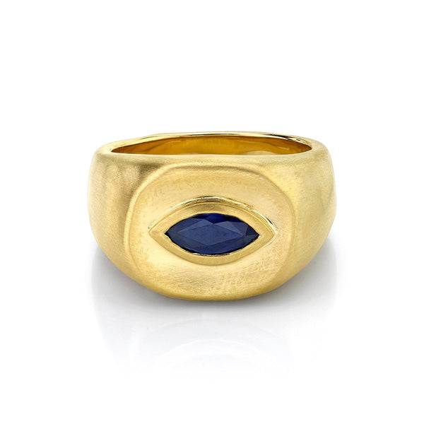 Men's Marquise Sapphire Eye Ring Yellow Gold 6 by Logan Hollowell Jewelry