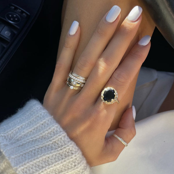 Queen Oval Onyx Ring with Sprinkled Diamonds    by Logan Hollowell Jewelry