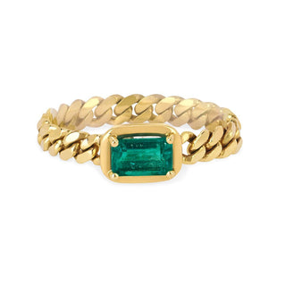 Queen Emerald Cut Emerald Cuban Ring 4 Yellow Gold  by Logan Hollowell Jewelry