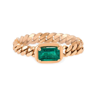 Queen Emerald Cut Emerald Cuban Ring 4 Rose Gold  by Logan Hollowell Jewelry