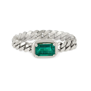 Queen Emerald Cut Emerald Cuban Ring 4 White Gold  by Logan Hollowell Jewelry