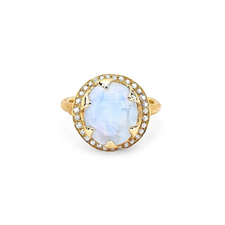 Queen Oval Moonstone Ring with Full Pavé Diamond Halo Yellow Gold 4  by Logan Hollowell Jewelry