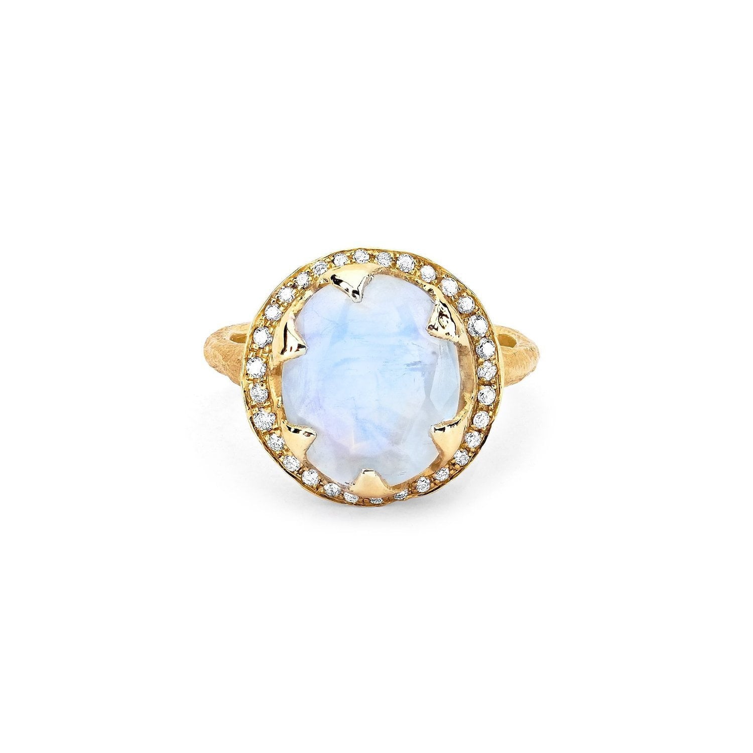 Queen Oval Moonstone Ring with Full Pavé Diamond Halo Yellow Gold 3  by Logan Hollowell Jewelry
