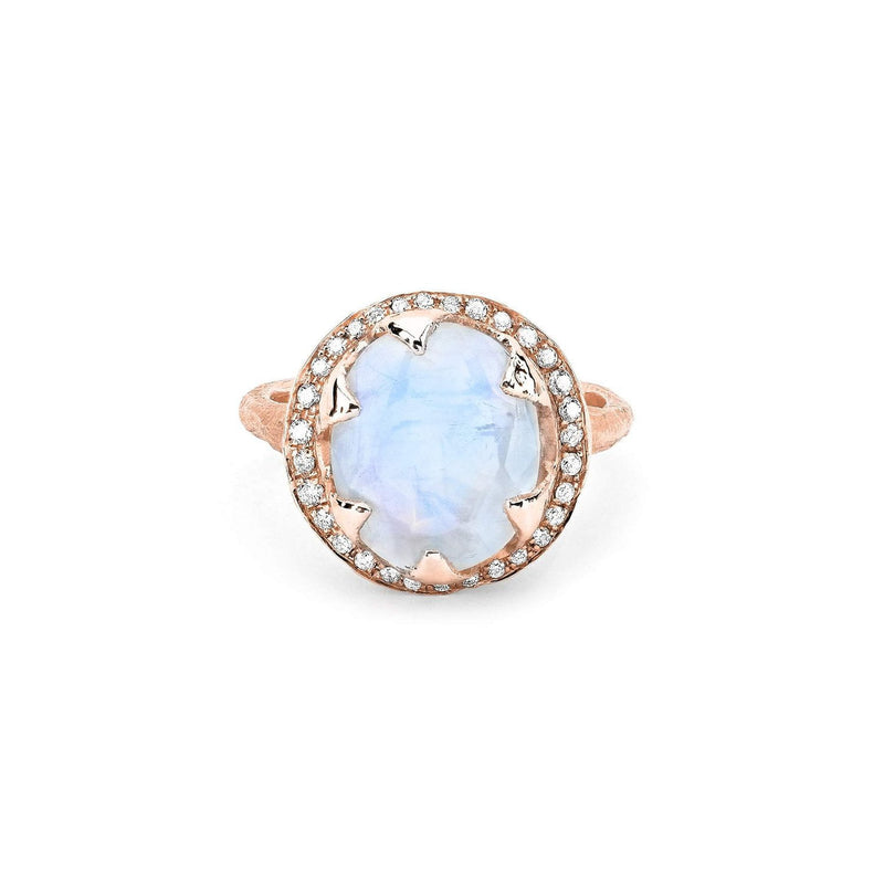 Queen Oval Moonstone Ring with Full Pavé Diamond Halo Rose Gold 3  by Logan Hollowell Jewelry