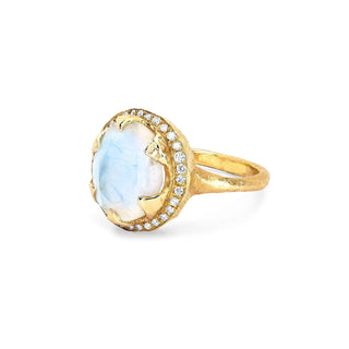 Queen Oval Moonstone Ring with Full Pavé Diamond Halo    by Logan Hollowell Jewelry