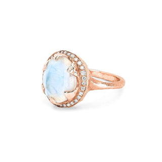 Queen Oval Moonstone Ring with Full Pavé Diamond Halo    by Logan Hollowell Jewelry