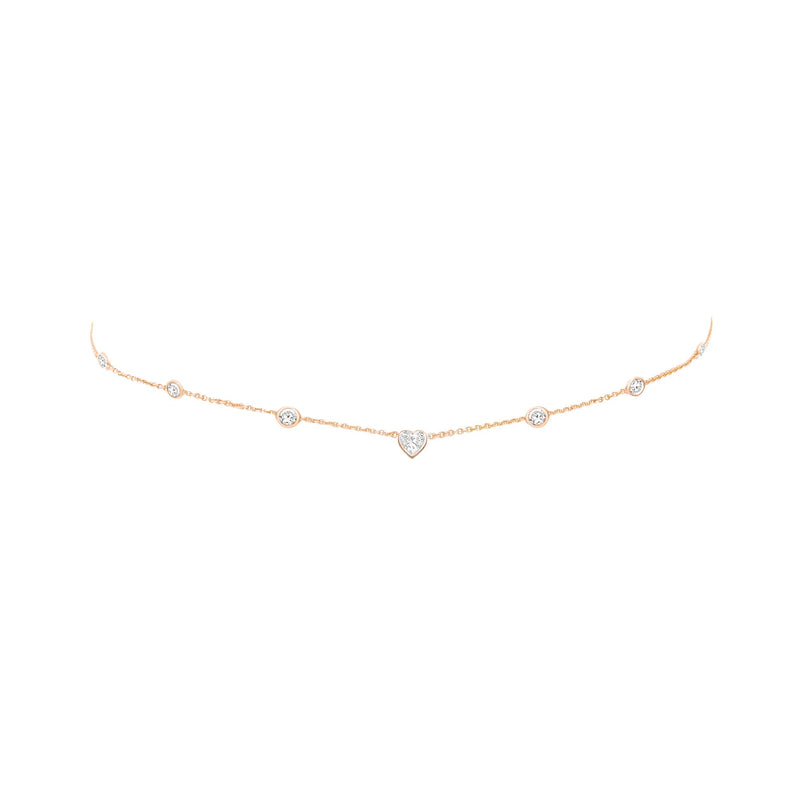5 or 7 Diamond Heart of Light Orbit Choker with Heart Center 14"-15" Rose Gold 7 Diamond by Logan Hollowell Jewelry