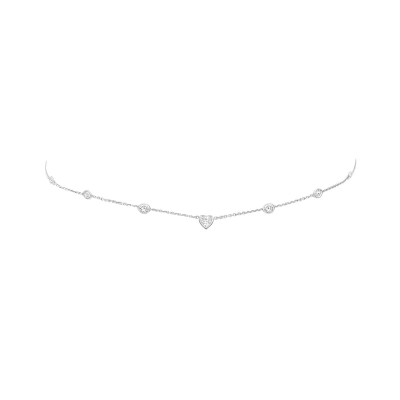 5 or 7 Diamond Heart of Light Orbit Choker with Heart Center 14"-15" White Gold 7 Diamond by Logan Hollowell Jewelry