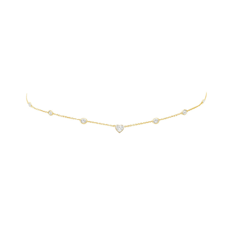 5 or 7 Diamond Heart of Light Orbit Choker with Heart Center 14"-15" Yellow Gold 7 Diamond by Logan Hollowell Jewelry