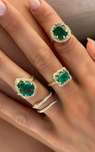 Queen Oval Zambian Emerald Ring with Full Pavé Diamond Halo    by Logan Hollowell Jewelry