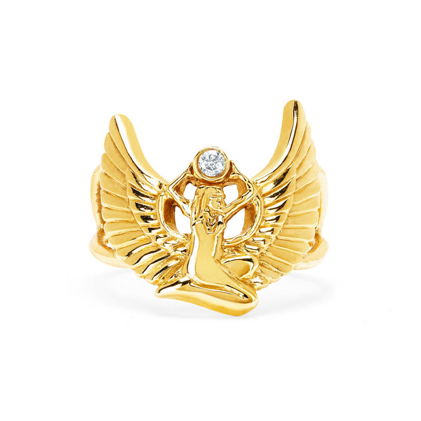 14K Sacred Egyptian Goddess of Magic Ring Yellow Gold 6 by Logan Hollowell Jewelry