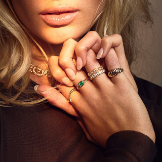 Queen Emerald Cut Emerald Cuban Ring    by Logan Hollowell Jewelry