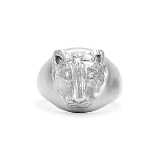 Baby Lioness Signet Ring White Gold 2.5  by Logan Hollowell Jewelry