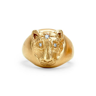 Baby Lioness Signet Ring Yellow Gold 2.5  by Logan Hollowell Jewelry