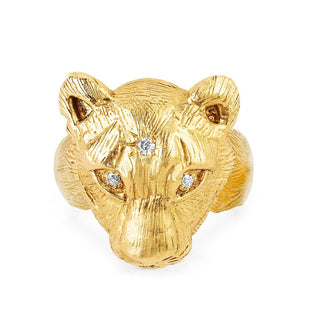18k Lady Lioness Ring 4 Yellow Gold  by Logan Hollowell Jewelry