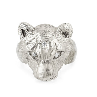18k Lady Lioness Ring 4 White Gold  by Logan Hollowell Jewelry