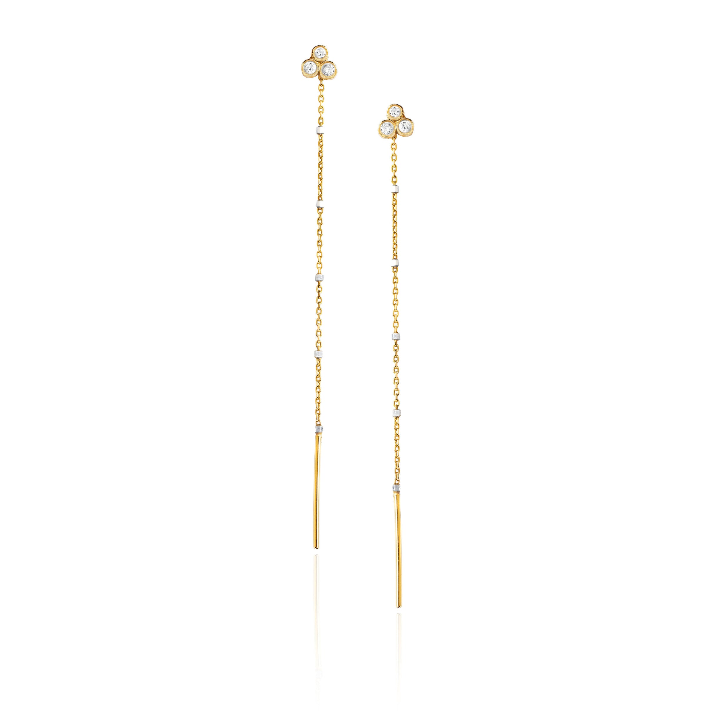 Triple Diamond Shooting Star Half Thread Through Earring Pair Yellow Gold  by Logan Hollowell Jewelry