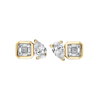 Lovers Duet Diamond Studs Yellow Gold Pair  by Logan Hollowell Jewelry