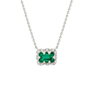 Micro Queen Emerald Cut Emerald Necklace with Sprinkled Diamonds White Gold   by Logan Hollowell Jewelry