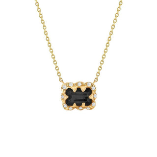 Micro Queen Emerald Cut Onyx Necklace with Sprinkled Diamonds Yellow Gold   by Logan Hollowell Jewelry