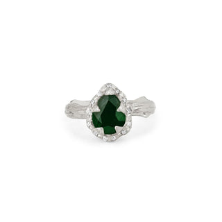 Micro Queen Water Drop Emerald Rose Thorn Ring with Sprinkled Diamonds 4 White Gold  by Logan Hollowell Jewelry