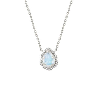 Micro Queen Water Drop Moonstone Necklace with Pavé Diamond Halo White Gold 16"  by Logan Hollowell Jewelry