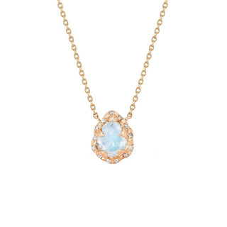 Micro Queen Water Drop Moonstone Necklace with Sprinkled Diamonds Rose Gold 16"  by Logan Hollowell Jewelry
