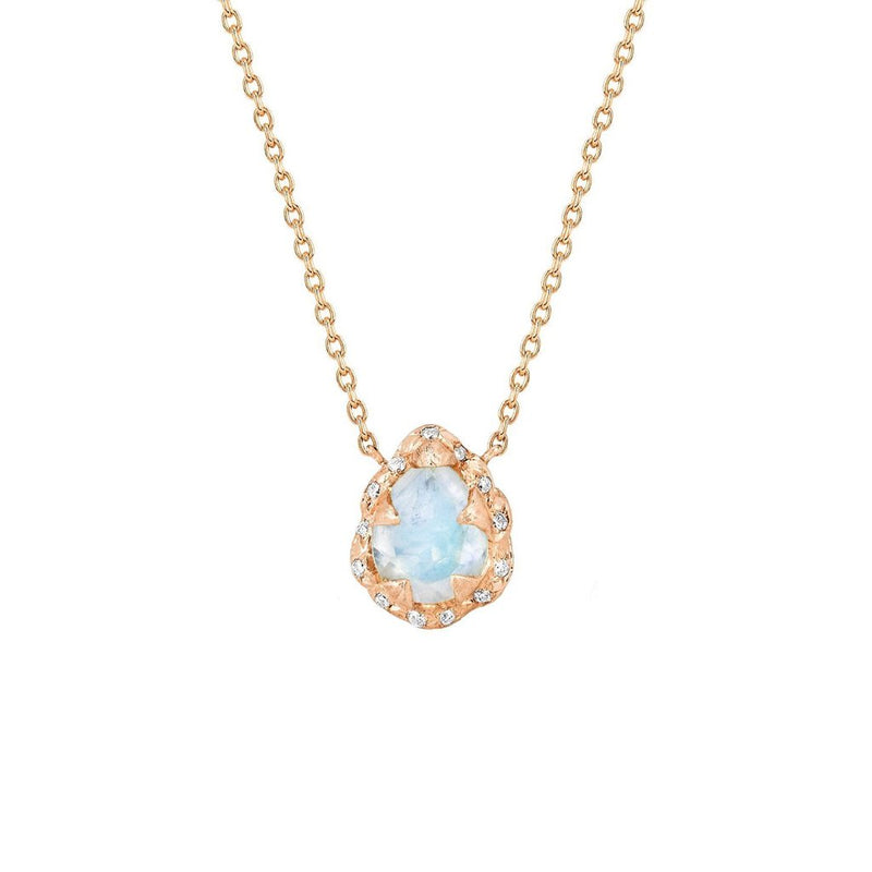 Micro Queen Water Drop Moonstone Necklace with Sprinkled Diamonds Rose Gold 16"  by Logan Hollowell Jewelry