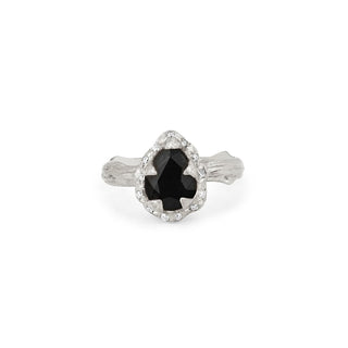 Micro Queen Water Drop Onyx Rose Thorn Ring with Sprinkled Diamonds 4 White Gold  by Logan Hollowell Jewelry
