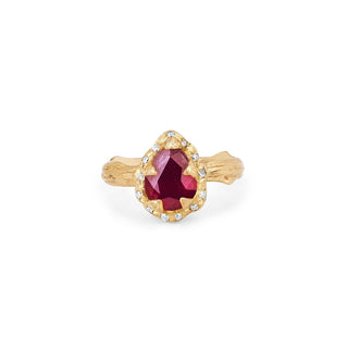 Micro Queen Water Drop Ruby Rose Thorn Ring with Sprinkled Diamonds 2 Yellow Gold  by Logan Hollowell Jewelry