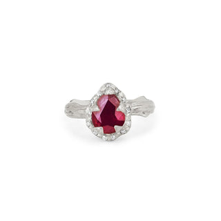 Micro Queen Water Drop Ruby Rose Thorn Ring with Sprinkled Diamonds 2 White Gold  by Logan Hollowell Jewelry