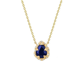 Micro Queen Water Drop Blue Sapphire Necklace with Sprinkled Diamonds Yellow Gold 16"  by Logan Hollowell Jewelry
