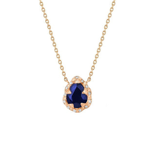 Micro Queen Water Drop Blue Sapphire Necklace with Sprinkled Diamonds Rose Gold 16"  by Logan Hollowell Jewelry