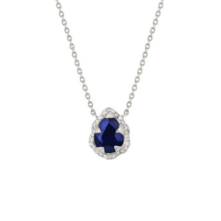 Micro Queen Water Drop Blue Sapphire Necklace with Sprinkled Diamonds White Gold 16"  by Logan Hollowell Jewelry