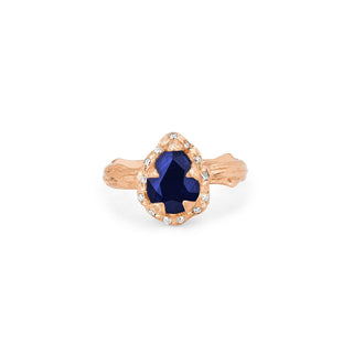 Micro Queen Water Drop Blue Sapphire Rose Thorn Ring with Sprinkled Diamonds 2.5 Rose Gold  by Logan Hollowell Jewelry