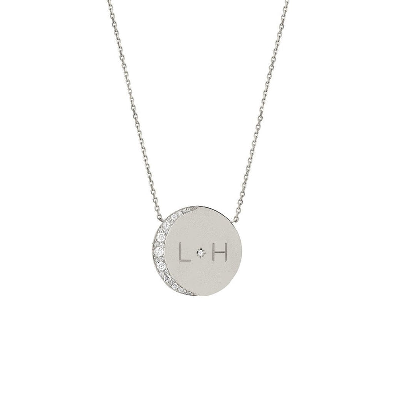 Custom Mini Moon Necklace with Star Set Diamond White Gold 16"  by Logan Hollowell Jewelry