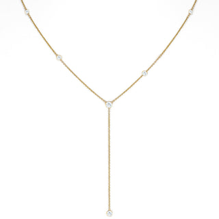 Moonstone Star Droplet Lariat Yellow Gold   by Logan Hollowell Jewelry