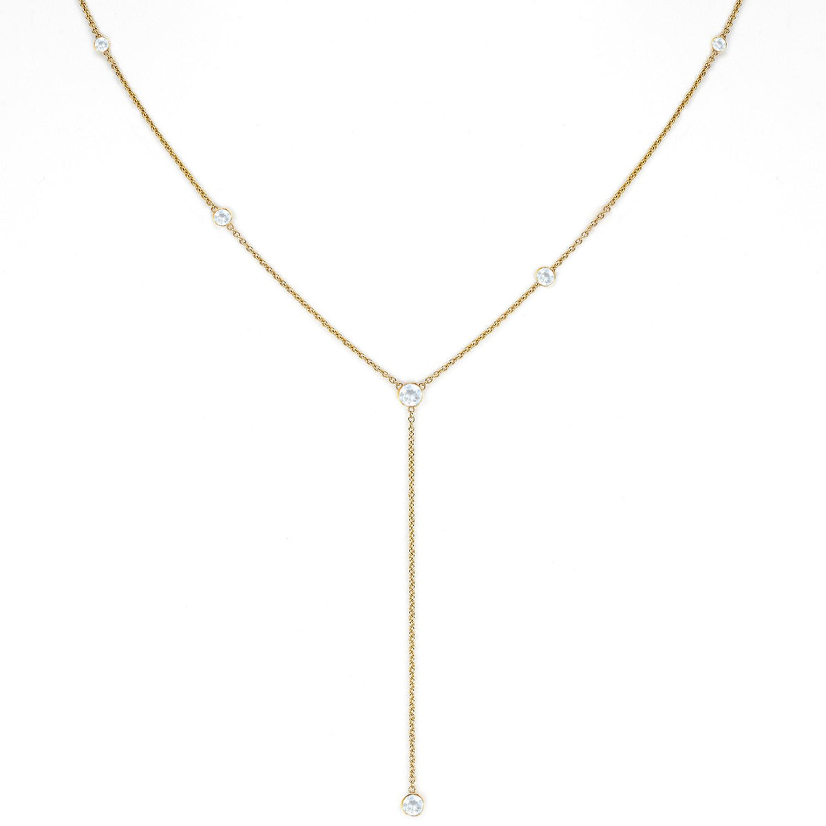 Moonstone Star Droplet Lariat | Ready to Ship Yellow Gold by Logan Hollowell Jewelry