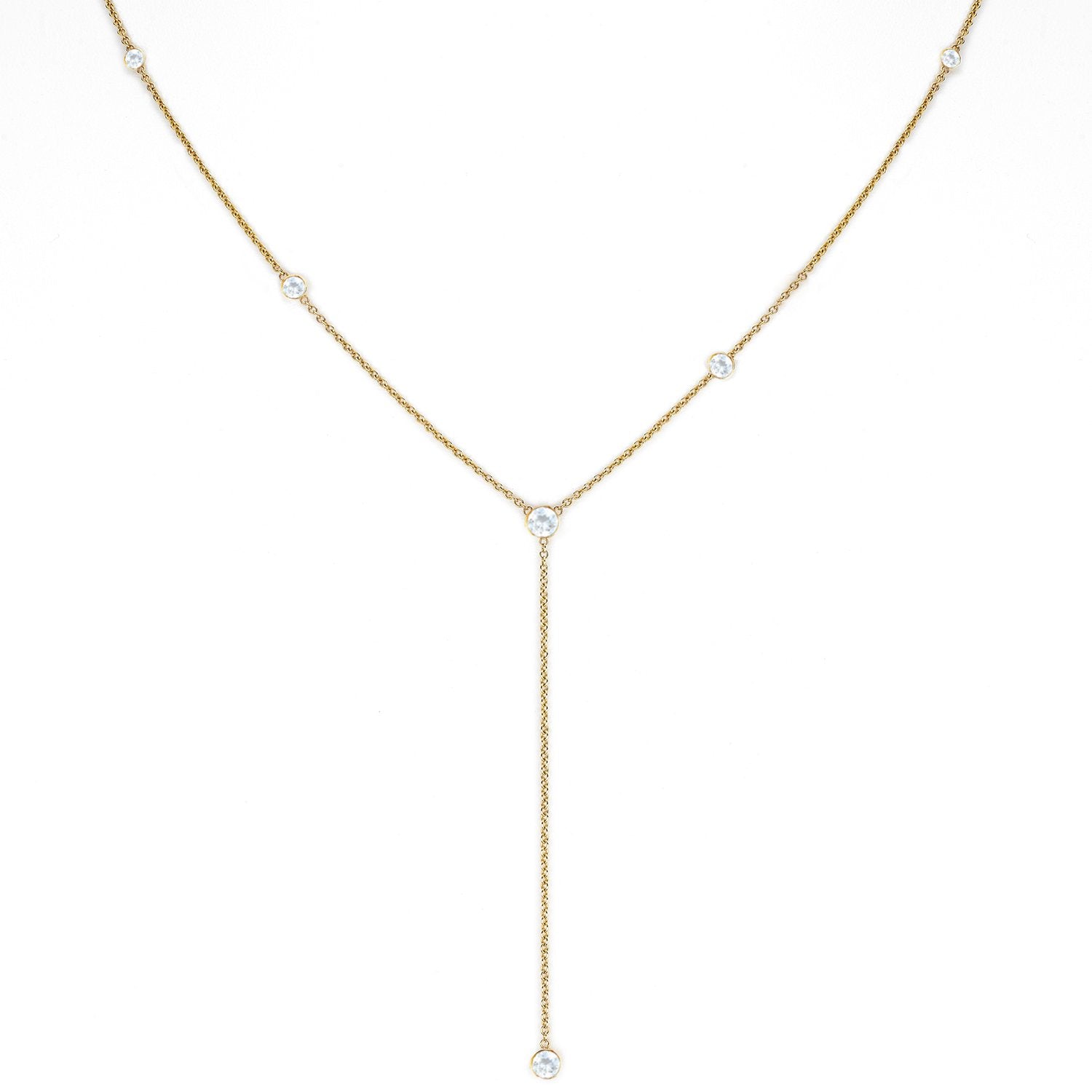 Moonstone Star Droplet Lariat | Ready to Ship Yellow Gold by Logan Hollowell Jewelry