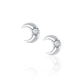 Crescent Stud with Star Set Diamond White Gold Single  by Logan Hollowell Jewelry