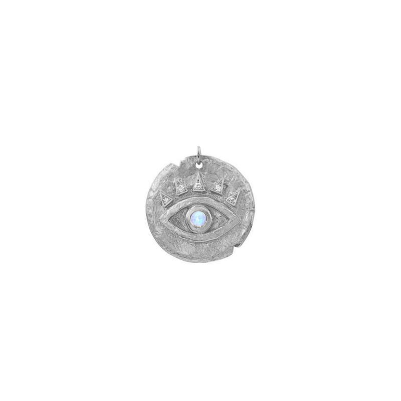 Moonstone Petite Eye of Protection Coin Charm White Gold by Logan Hollowell Jewelry