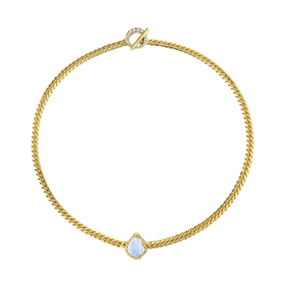 Reversible Baby Queen Moonstone Water Drop Cuban Necklace Yellow Gold 13.5"  by Logan Hollowell Jewelry