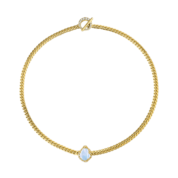 Reversible Baby Queen Moonstone Water Drop Cuban Necklace Yellow Gold 13.5" by Logan Hollowell Jewelry