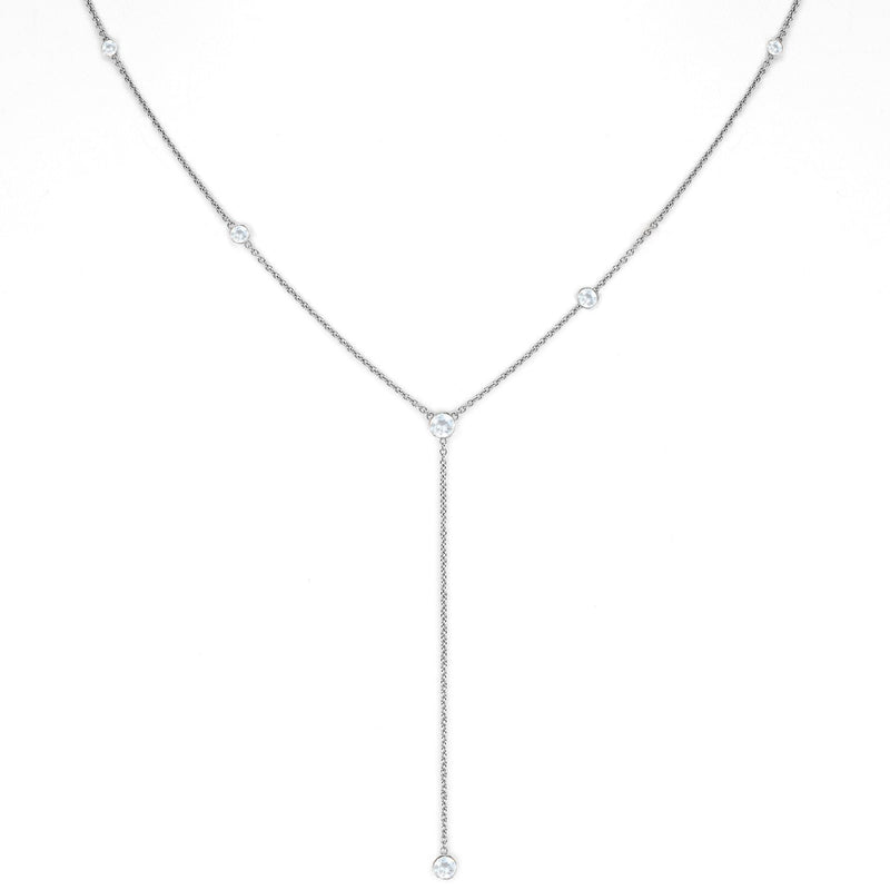 Moonstone Star Droplet Lariat White Gold by Logan Hollowell Jewelry