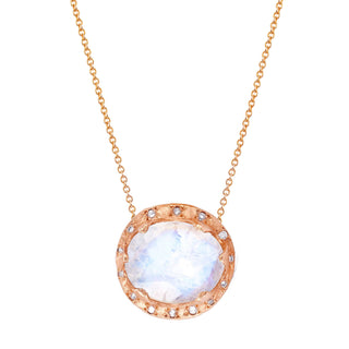 Queen Oval Moonstone Necklace with Sprinkled Diamonds Rose Gold 20"  by Logan Hollowell Jewelry